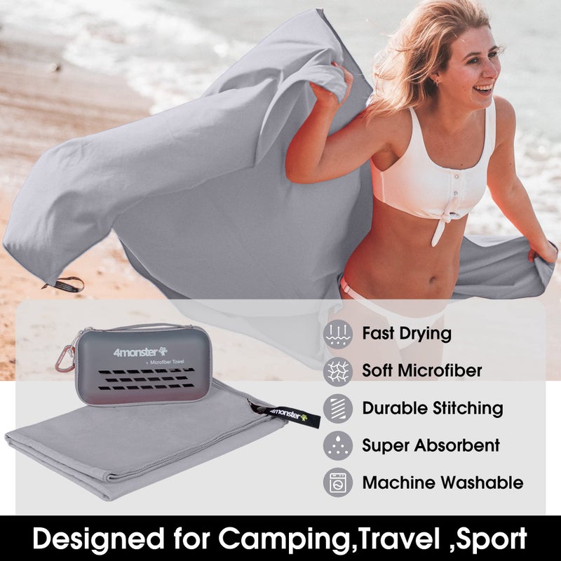 4Monster Camping Towels Super Absorbent, Fast Drying Microfiber Travel Towel, Quick Dry Ultra Soft Compact Gym Towel for Swimming Beach Hiking Yoga Travel Sports Backpack (59.00" x 30.00", Gray) - Image 2